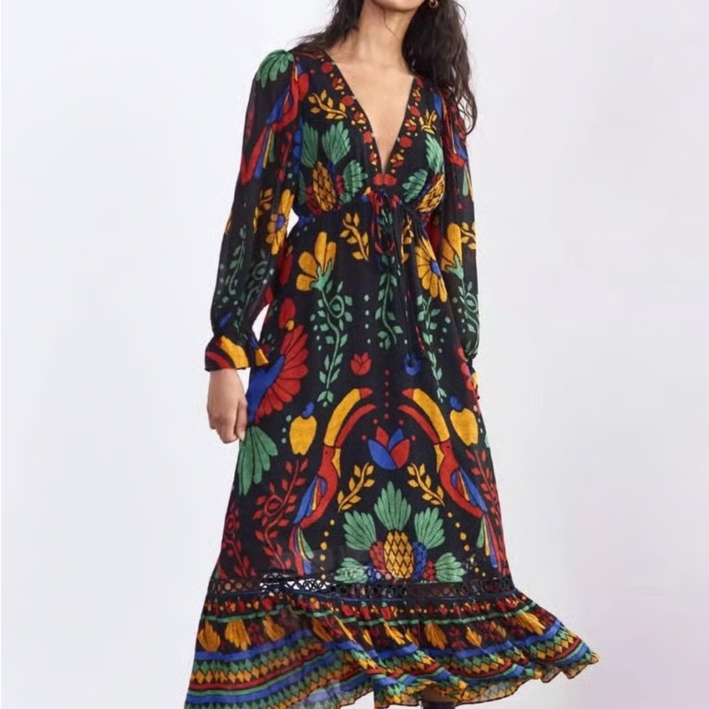 Anthropologie Vibrant Floral Long Sleeve Dress